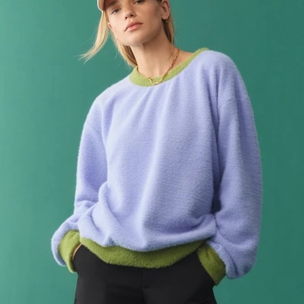 Anthropologie Maeve Cozy Ringer Fuzzy Sweatshirt